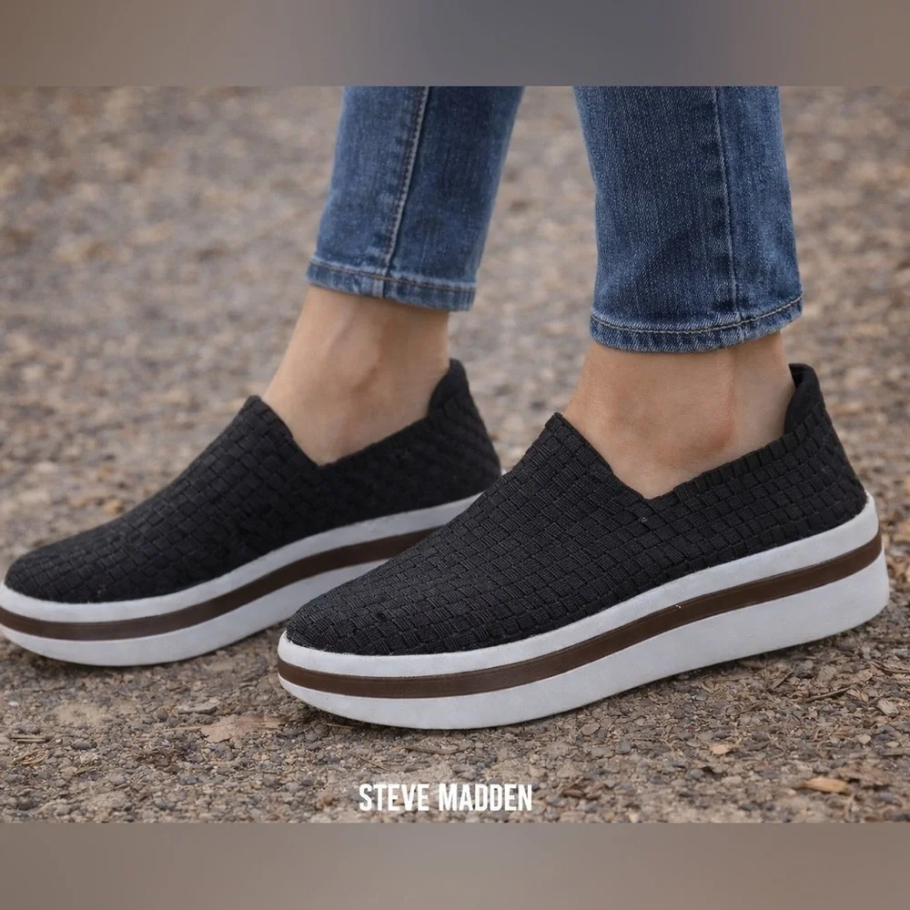 Steve Madden Black Woven Platform Slip-Ons